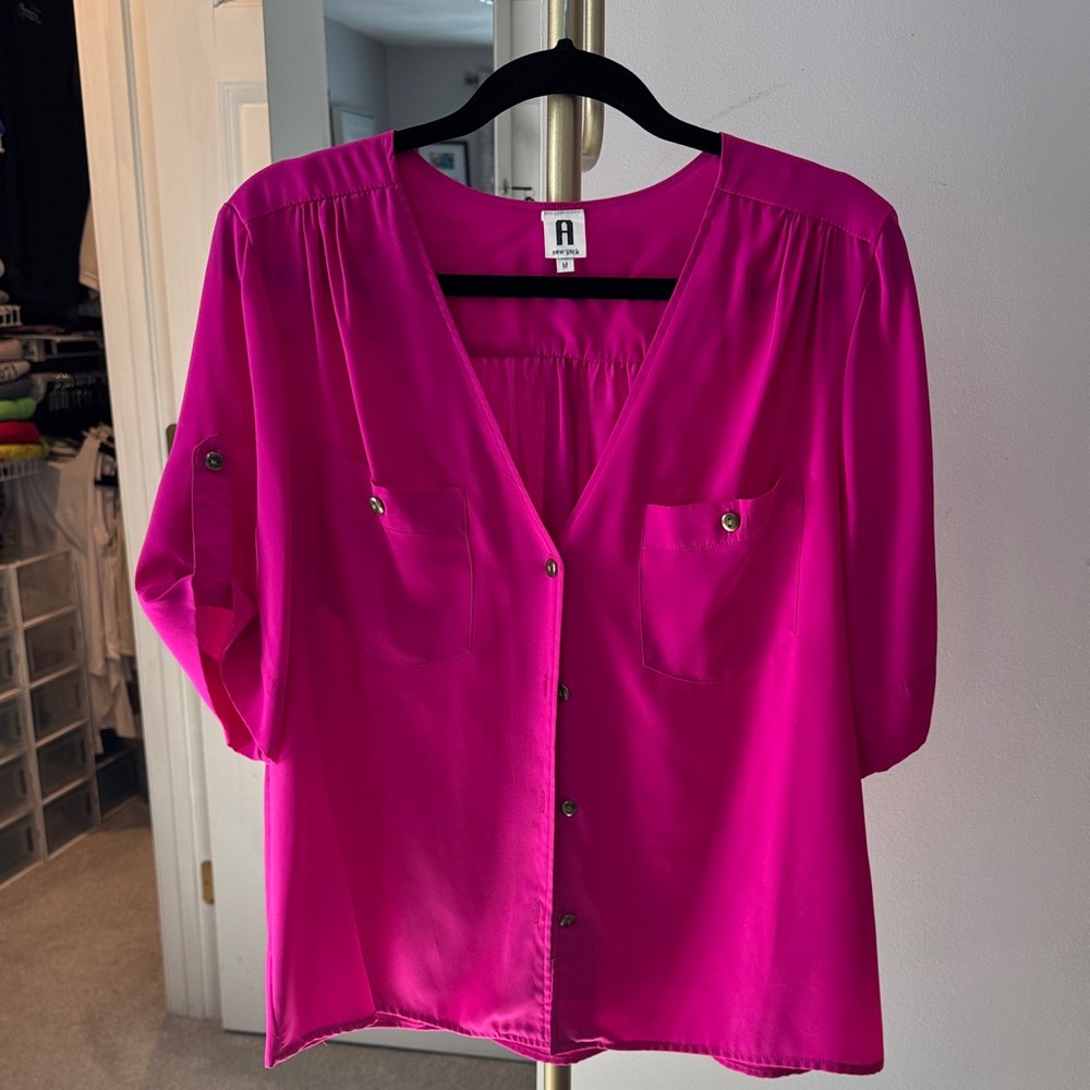 A New York Pink Button-Up Blouse